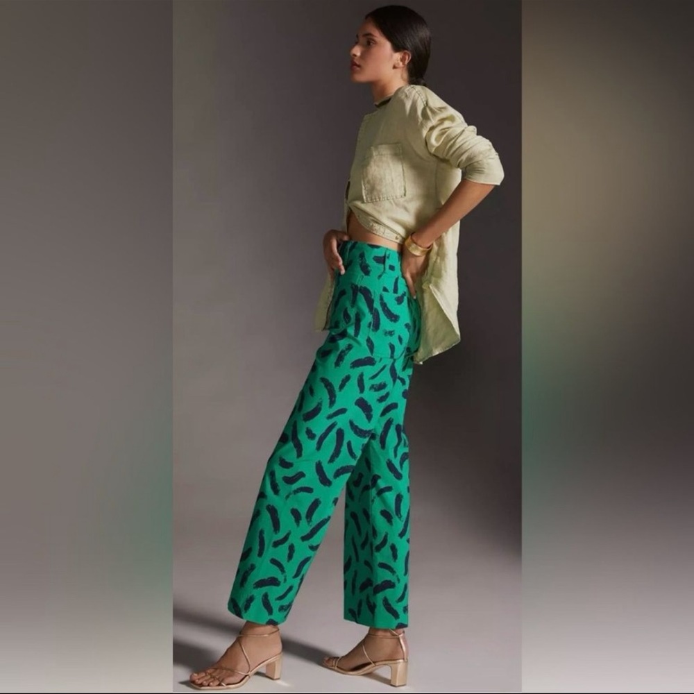 Anthropologie Maeve Colette Pants Size 26 Green And Navy Print EUC - Picture 3 of 12